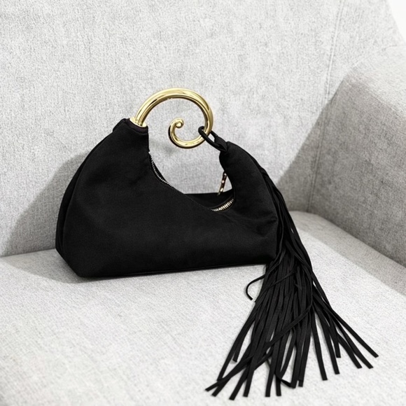 Avant Garde Black Clutch/Wristlet Bag with a Curved Gold Handle - Picture 4 of 4